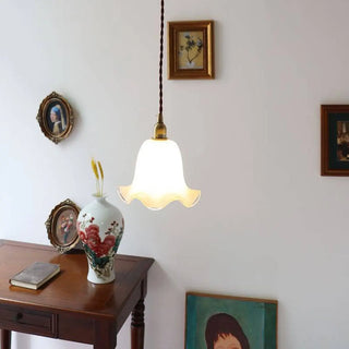 ZOWALA - Vintage Flower Glass Dining Room Brass Pendant Light Image - 1