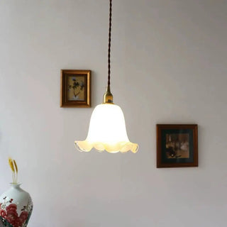 ZOWALA - Vintage Flower Glass Dining Room Brass Pendant Light Image - 2