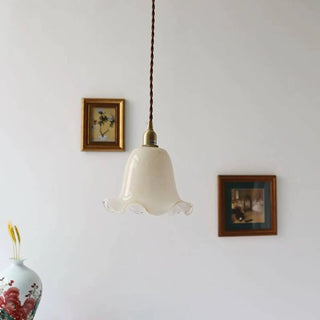 ZOWALA - Vintage Flower Glass Dining Room Brass Pendant Light Image - 3