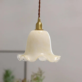 ZOWALA - Vintage Flower Glass Dining Room Brass Pendant Light Image - 4