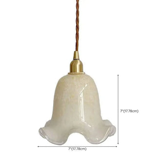 ZOWALA - Vintage Flower Glass Dining Room Brass Pendant Light #size