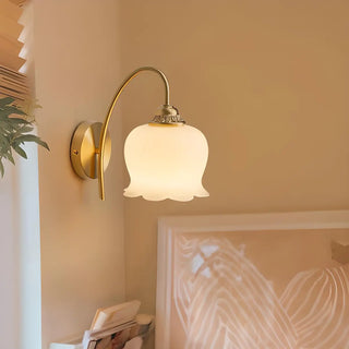 ZOWALA - Exquisite Brass Glass White Floral Wall Sconce Light Image - 1