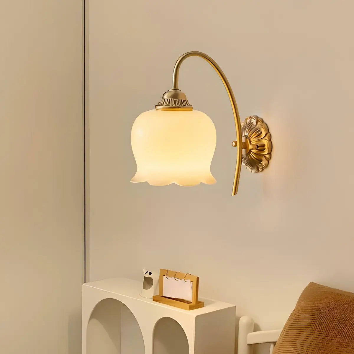 Brass White Glass Floral Wall Light