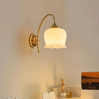 ZOWALA - Exquisite Brass Glass White Floral Wall Sconce Light Image - 3