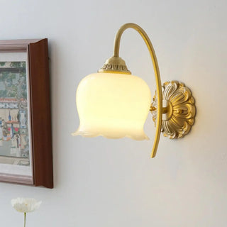 ZOWALA - Exquisite Brass Glass White Floral Wall Sconce Light Image - 4
