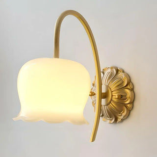 ZOWALA - Exquisite Brass Glass White Floral Wall Sconce Light Image - 6