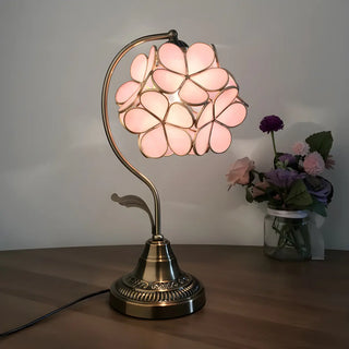 Elegant Tiffany Pink Glass Petal Bloom Decor Desk Lamp Zawala Image - 1