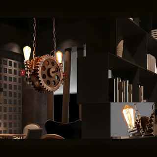 ZOWALA - Pipe Gear 2-Light Metal Restaurant Edison Bulb Chandelier Image - 13