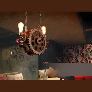 ZOWALA - Pipe Gear 2-Light Metal Restaurant Edison Bulb Chandelier Image - 15