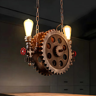 ZOWALA - Pipe Gear 2-Light Metal Restaurant Edison Bulb Chandelier Image - 2