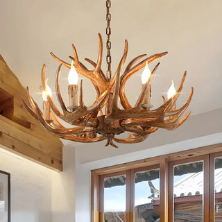 ZOWALA - Brown Antler 2-Tier Resin Candle Chandelier Image - 1