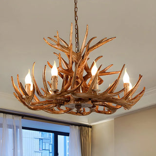 ZOWALA - Brown Antler 2-Tier Resin Candle Chandelier Image - 2