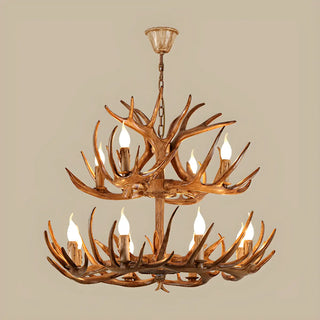 ZOWALA - Brown Antler 2-Tier Resin Candle Chandelier Image - 4