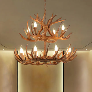 ZOWALA - Brown Antler 2-Tier Resin Candle Chandelier Image - 5
