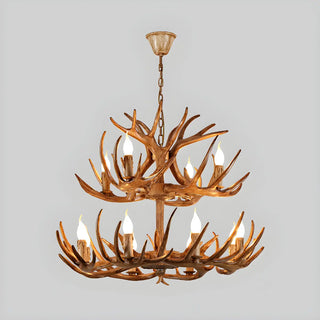 ZOWALA - Brown Antler 2-Tier Resin Candle Chandelier Image - 6