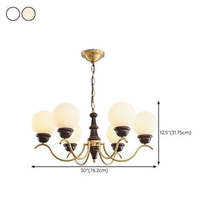 ZOWALA - Globe Curve Arm Wood Brown Glass Classic Chandelier Image - 19