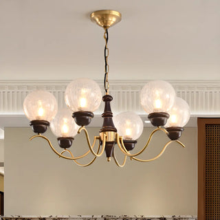 ZOWALA - Globe Curve Arm Wood Brown Glass Classic Chandelier Image - 16