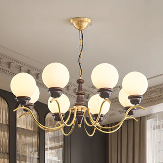 ZOWALA - Globe Curve Arm Wood Brown Glass Classic Chandelier Image - 4