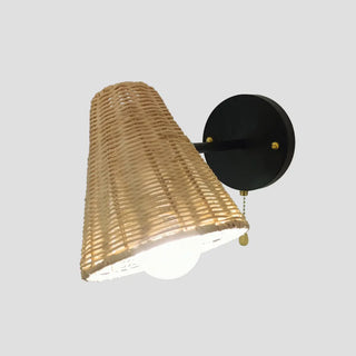 Coastal Cone Rattan Bedroom Brown Mini Wall Sconce Zawala Image - 10