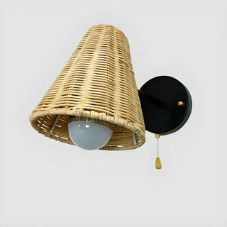 Coastal Cone Rattan Bedroom Brown Mini Wall Sconce Zawala Image - 11