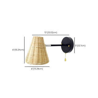 Coastal Cone Rattan Bedroom Brown Mini Wall Sconce Zawala #size