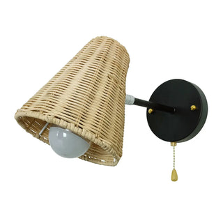 Coastal Cone Rattan Bedroom Brown Mini Wall Sconce Zawala Image - 4