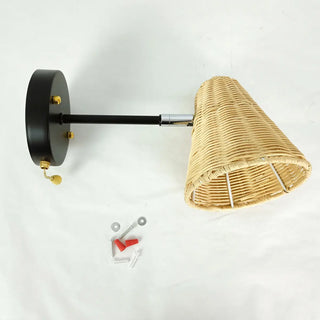 Coastal Cone Rattan Bedroom Brown Mini Wall Sconce Zawala Image - 5