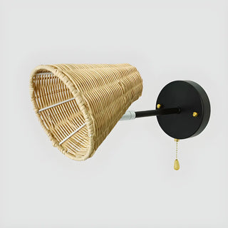 Coastal Cone Rattan Bedroom Brown Mini Wall Sconce Zawala Image - 9