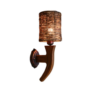Coastal Cylinder Rattan Wood Restaurant Brown Wall Sconce Zawala Image - 6