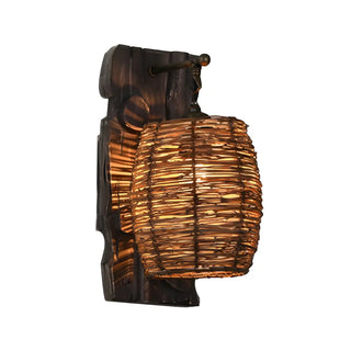 Coastal Cylinder Rattan Wood Restaurant Brown Wall Sconce Zawala Image - 8