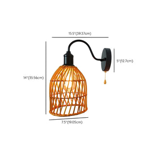 Coastal Birdcage Rattan Living Room Brown Small Wall Sconce Zawala #size