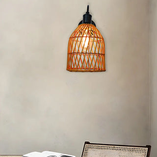 Coastal Birdcage Rattan Living Room Brown Small Wall Sconce Zawala Image - 3