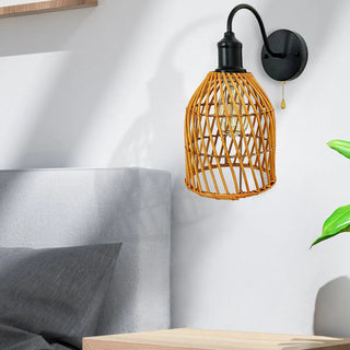 Coastal Birdcage Rattan Living Room Brown Small Wall Sconce Zawala Image - 4