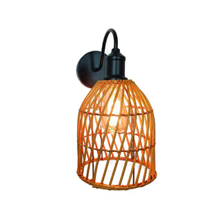 Coastal Birdcage Rattan Living Room Brown Small Wall Sconce Zawala Image - 5