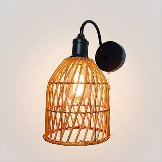Coastal Birdcage Rattan Living Room Brown Small Wall Sconce Zawala Image - 6