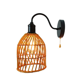 Coastal Birdcage Rattan Living Room Brown Small Wall Sconce Zawala Image - 7