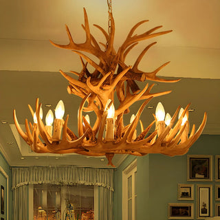 Antler Candle Resin Brown Living Room Farmhouse Chandelier Image - 1
