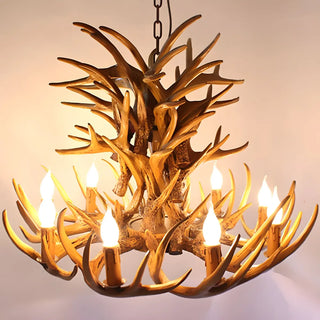 Antler Candle Resin Brown Living Room Farmhouse Chandelier Image - 2