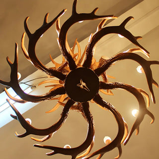Antler Candle Resin Brown Living Room Farmhouse Chandelier Image - 4