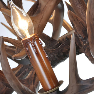 Antler Candle Resin Brown Living Room Farmhouse Chandelier Image - 5