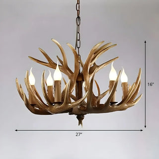 Antler Candle Resin Brown Living Room Farmhouse Chandelier Image - 7