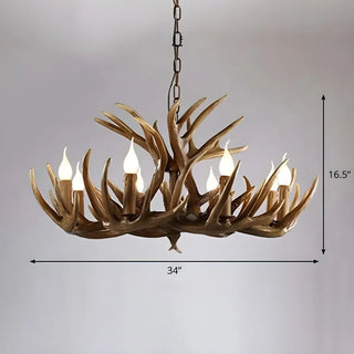 Antler Candle Resin Brown Living Room Farmhouse Chandelier Image - 8