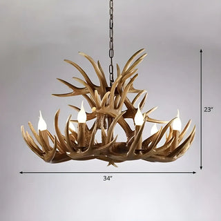 Antler Candle Resin Brown Living Room Farmhouse Chandelier Image - 9