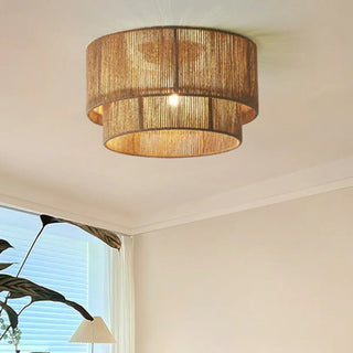 ZOWALA - Brown Rope Layered Cylinder Flush Mount Light Image - 1