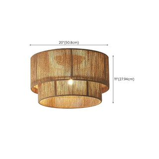 ZOWALA - Brown Rope Layered Cylinder Flush Mount Light Image - 10