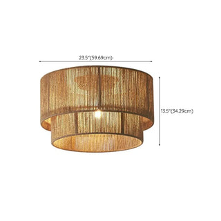 ZOWALA - Brown Rope Layered Cylinder Flush Mount Light Image - 11