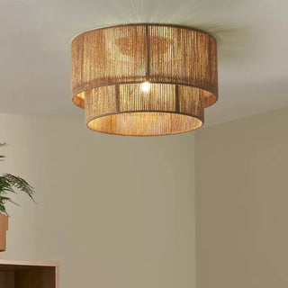 ZOWALA - Brown Rope Layered Cylinder Flush Mount Light Image - 2