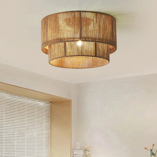 ZOWALA - Brown Rope Layered Cylinder Flush Mount Light Image - 4