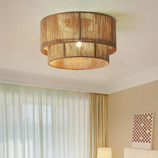 ZOWALA - Brown Rope Layered Cylinder Flush Mount Light Image - 5
