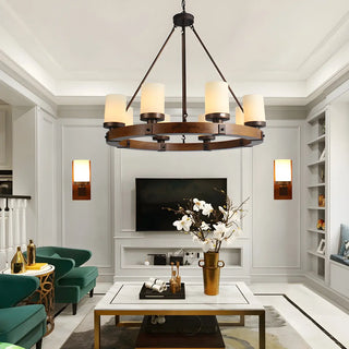 ZOWALA - Wheel Cylinder Wood Living Room Farmhouse Chandelier Image - 1